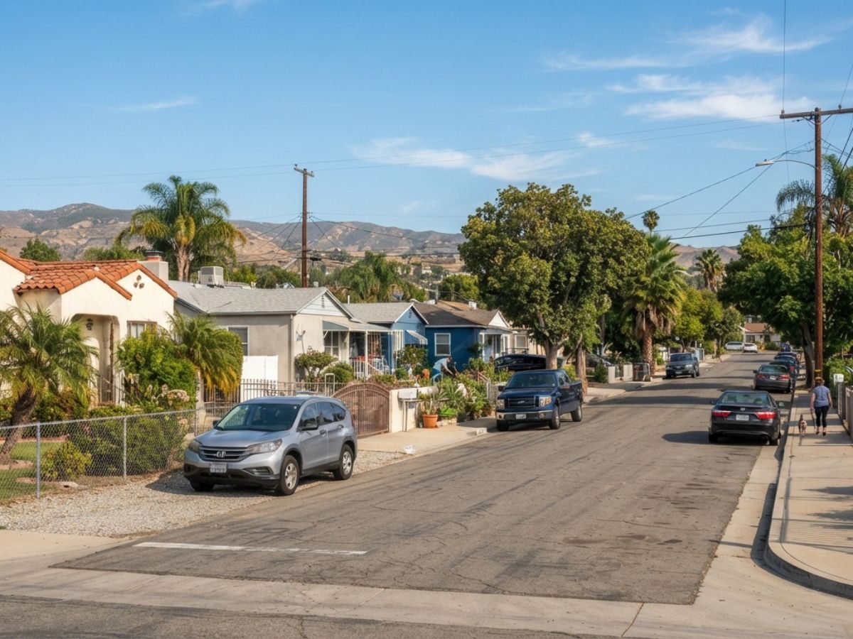 Residential street in the Home Gardens neighborhood near Corona, CA, served by Corona Apex Plumbing